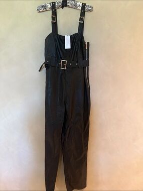 Dahli Black 100% Pu Faux Leather Jumpsuit with a Detailed Belt size Med. NWT